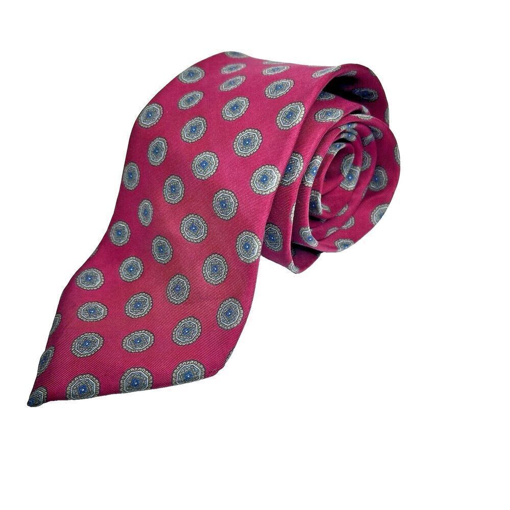 VTG OSCAR DE LA RENTA Couture MAROON BLUE Oval Print  Men's NECK TIE